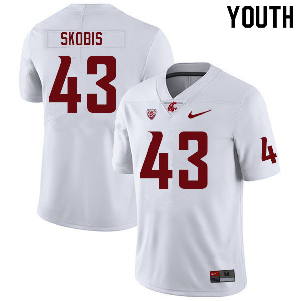 Youth #43 Jacob Skobis Washington State Cougars College Football Jerseys Sale-White - Click Image to Close